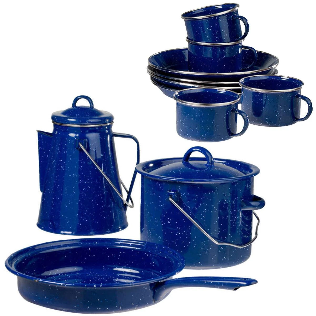 Emaille Kochset Western 13-teilig Blau 3 Emaille Kochset Western 13-teilig Blau
